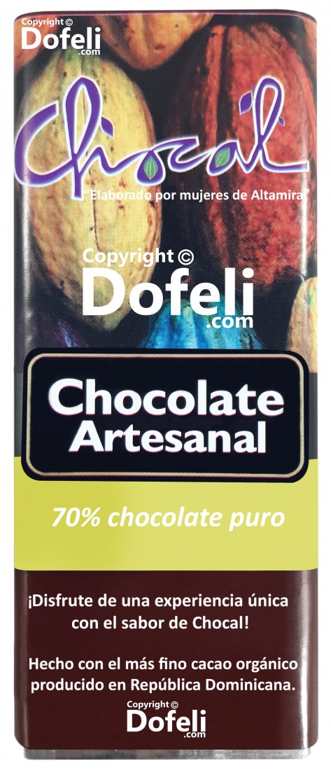 Dominican artisan 70% cocoa chocolate by Chocal, handmade with rich and natural ingredients.